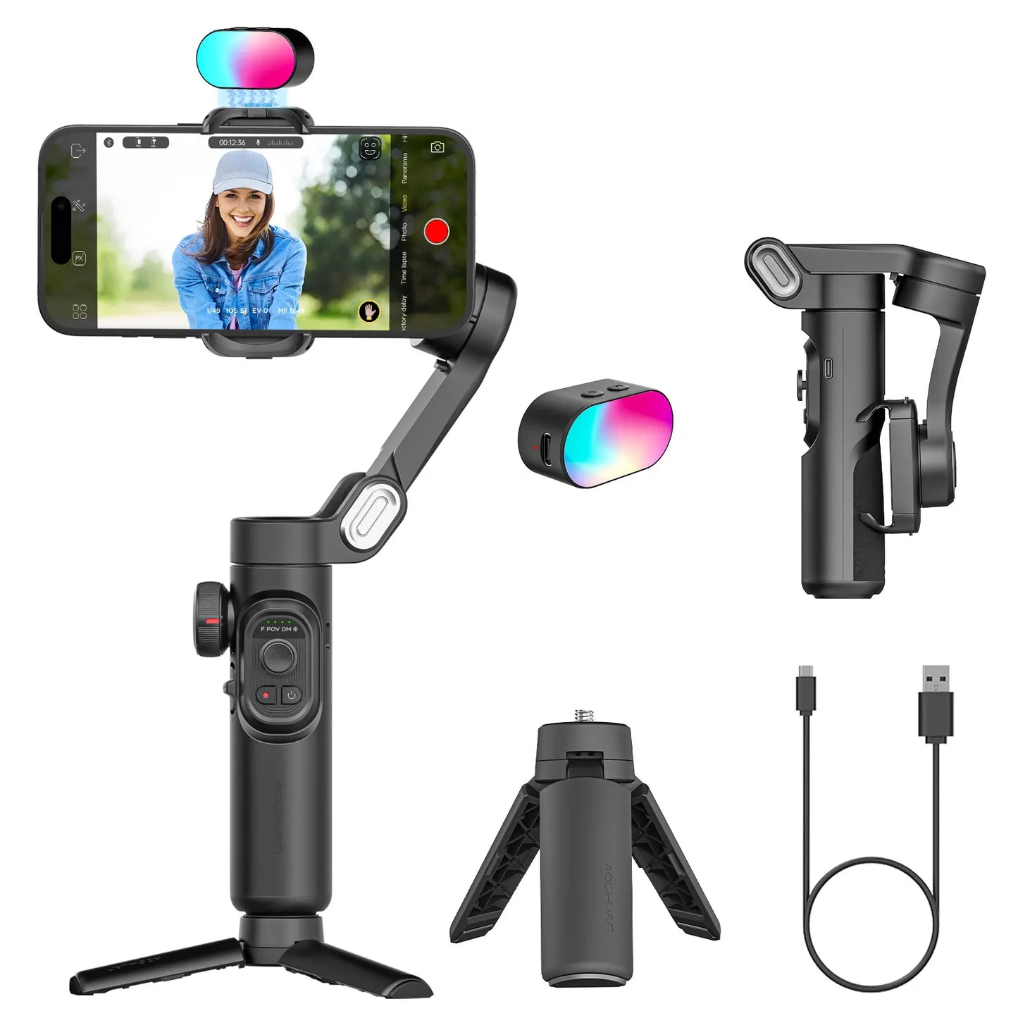 AOCHUAN Smart XE 3-Axis Gimbal Stabilizer Foldable Mobile Phone Selfie Stick with Tripod Smartphone Gimbal for Xiaomi Iphone