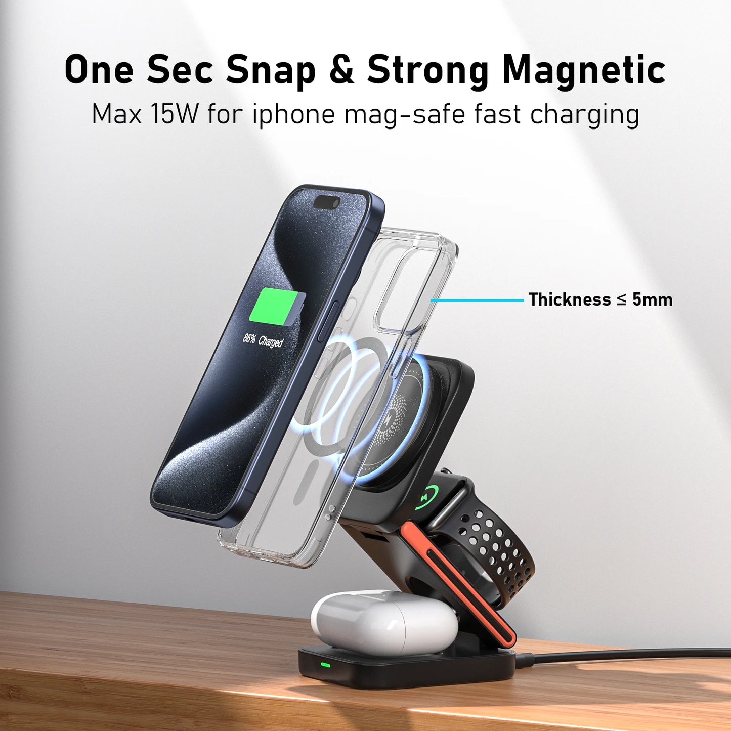 3in1 Foldable Magnetic Wireless Charger For iPhone 15 14 13 12 Pro Max/Mini/Plus Apple Watch/Airpods 2 3 Travel Mag-Safe Charger