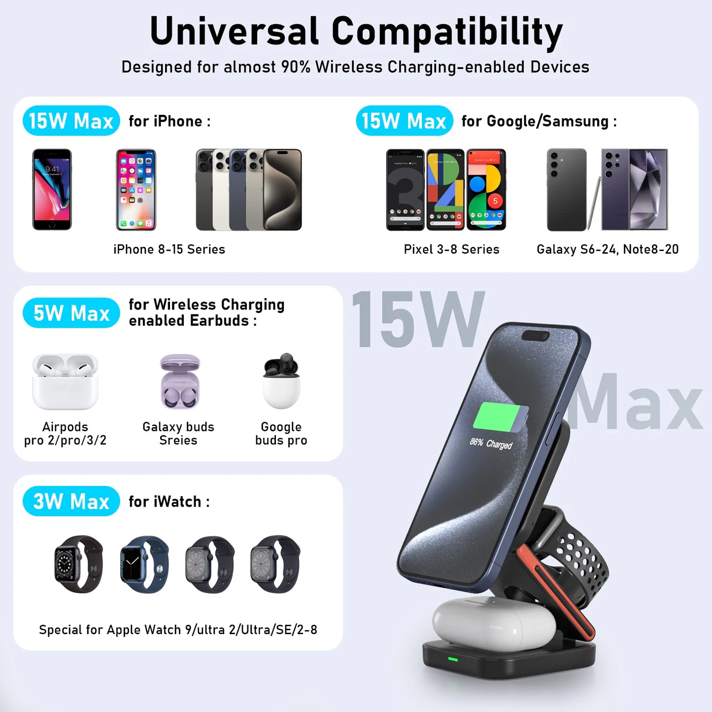 3in1 Foldable Magnetic Wireless Charger For iPhone 15 14 13 12 Pro Max/Mini/Plus Apple Watch/Airpods 2 3 Travel Mag-Safe Charger