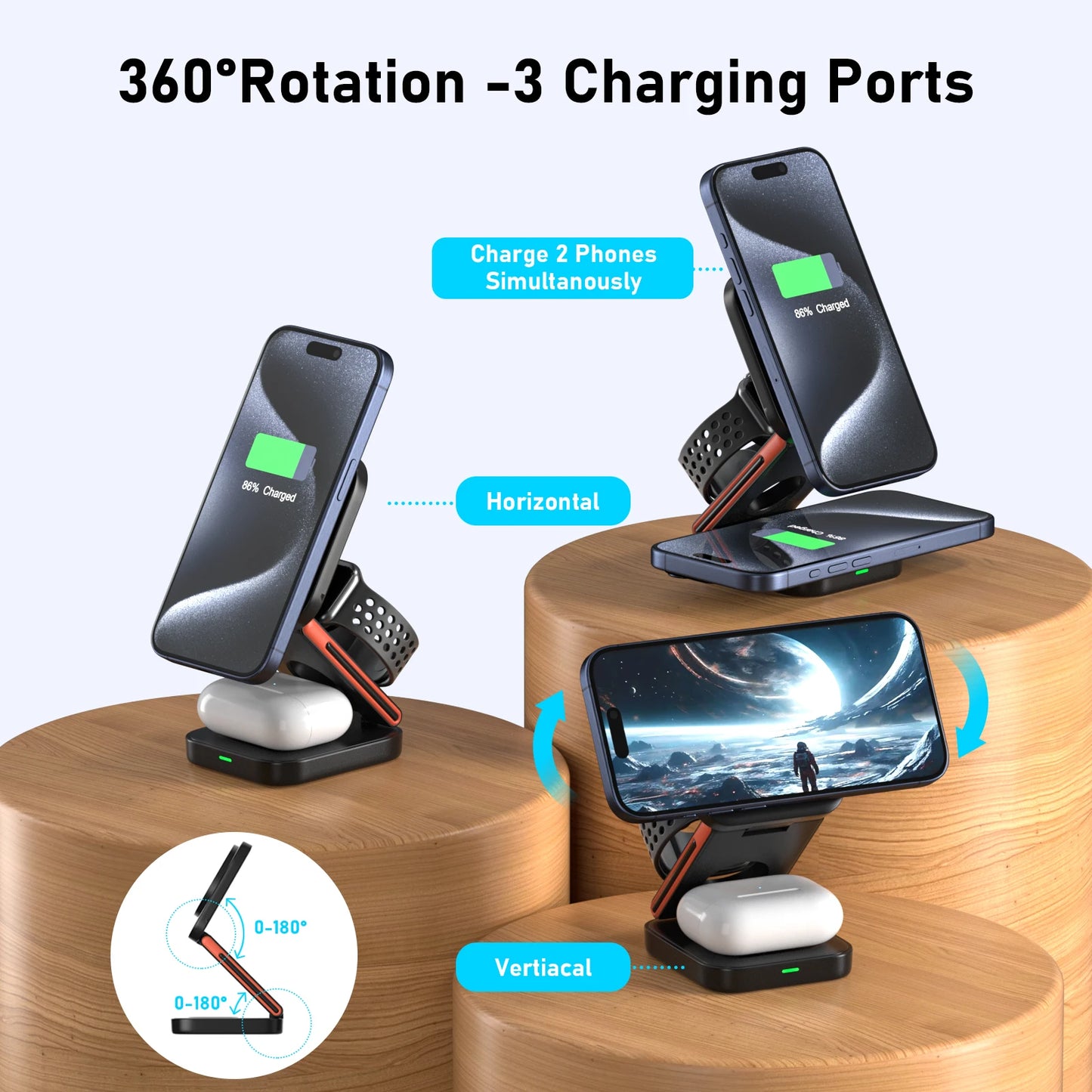 3in1 Foldable Magnetic Wireless Charger For iPhone 15 14 13 12 Pro Max/Mini/Plus Apple Watch/Airpods 2 3 Travel Mag-Safe Charger